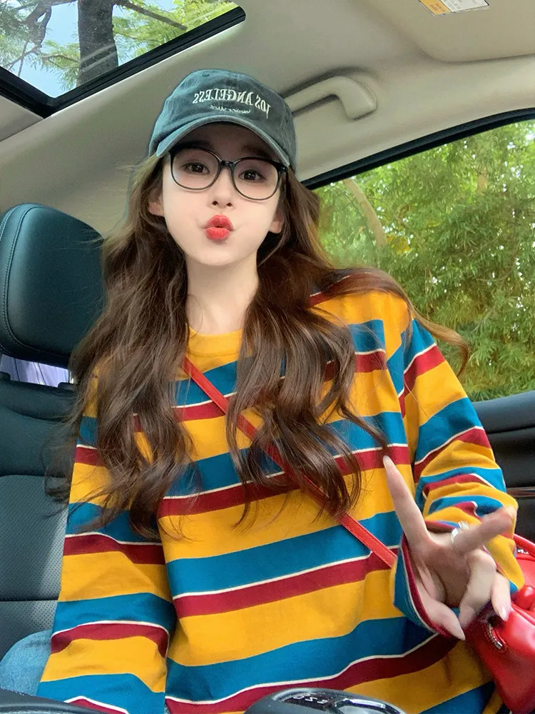 Blouses - Women Color Block Striped Long Sleeve