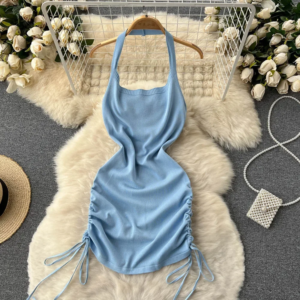 Y2K Backless Halter Mini Dress - 2024 Fashion Y2K Solid Knitted Women