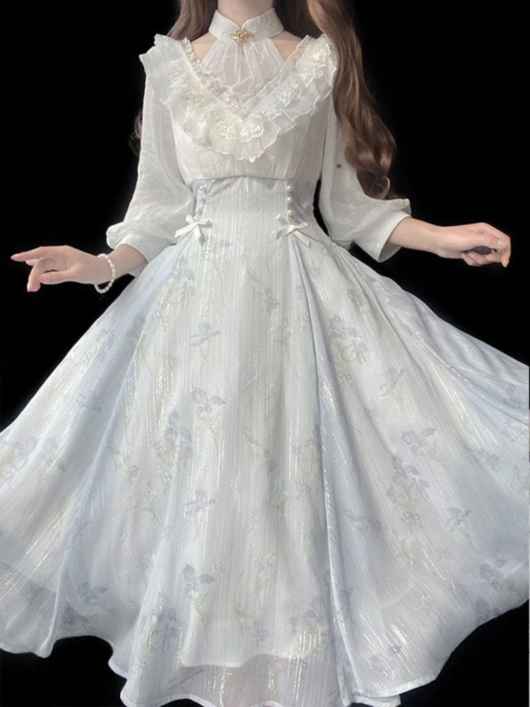 Women Floral Lolita One Piece  - đánh giá và giá French Vintage Floral Midi Dress