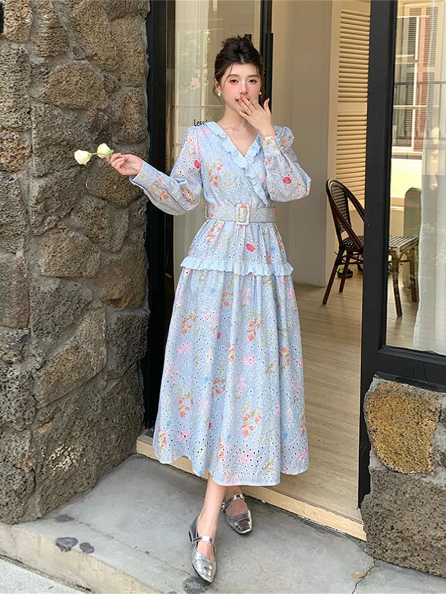 French Romantic Style Lantern  - đánh giá và giá French Vintage Floral Midi Dress