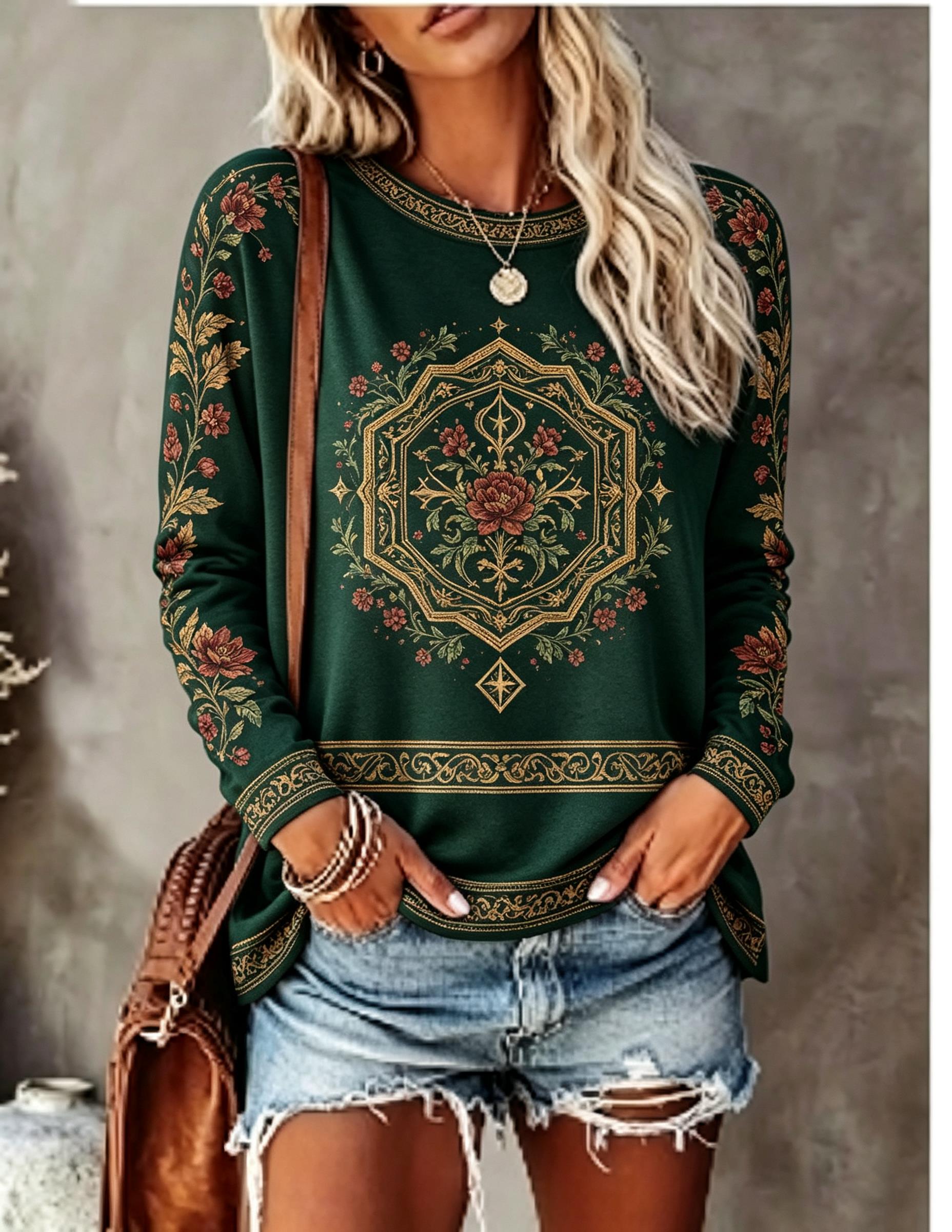 Women Crew Neck Long Sleeve T‑ - đánh giá và giá Blouses