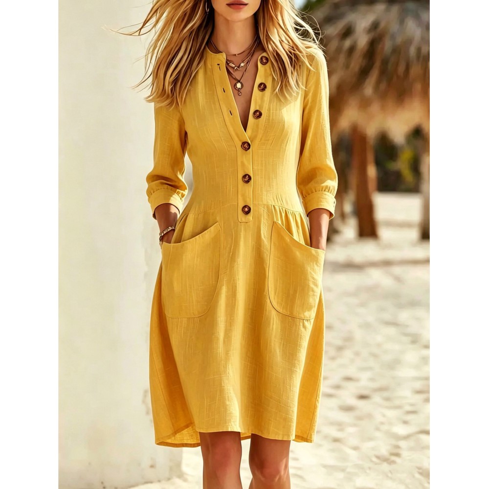 Fashion Imitation Buttons Line - đánh giá và giá Casual Loose Linen Shirt Dress