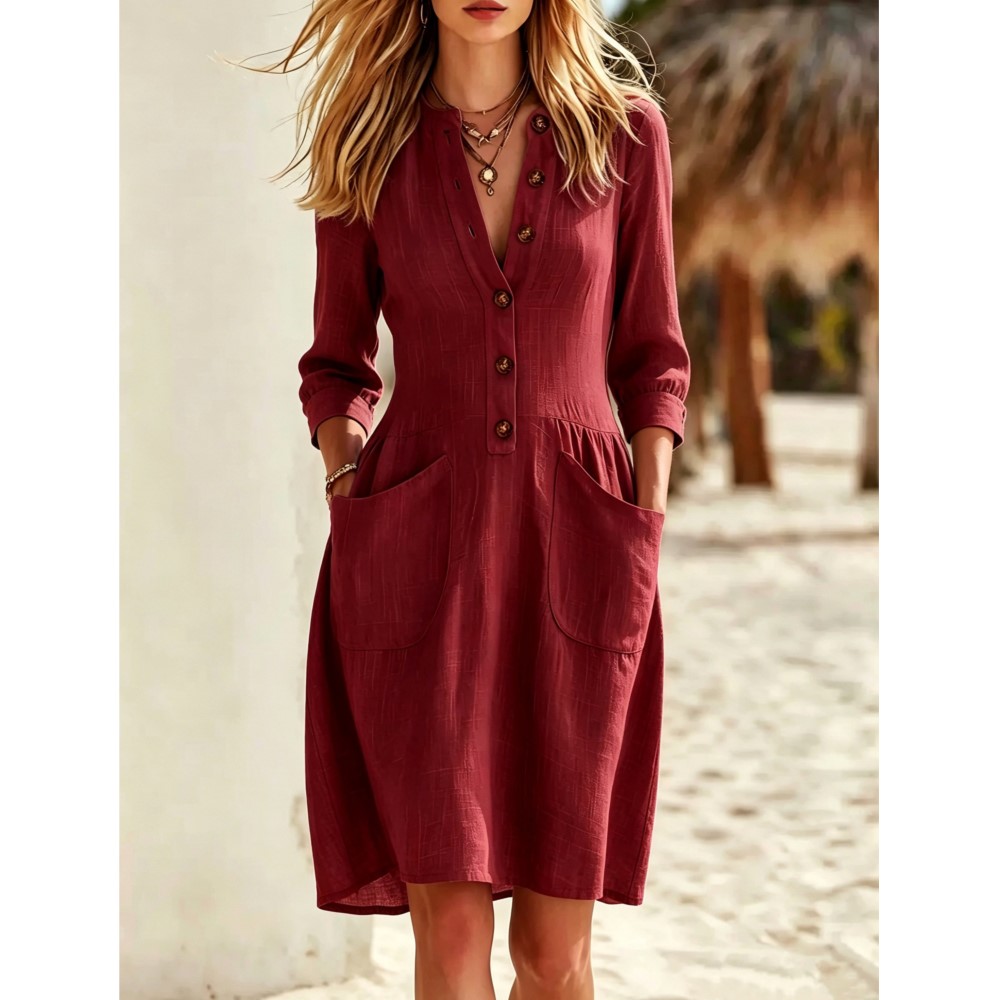 Fashion Imitation Buttons Line - đánh giá và giá Casual Loose Linen Shirt Dress