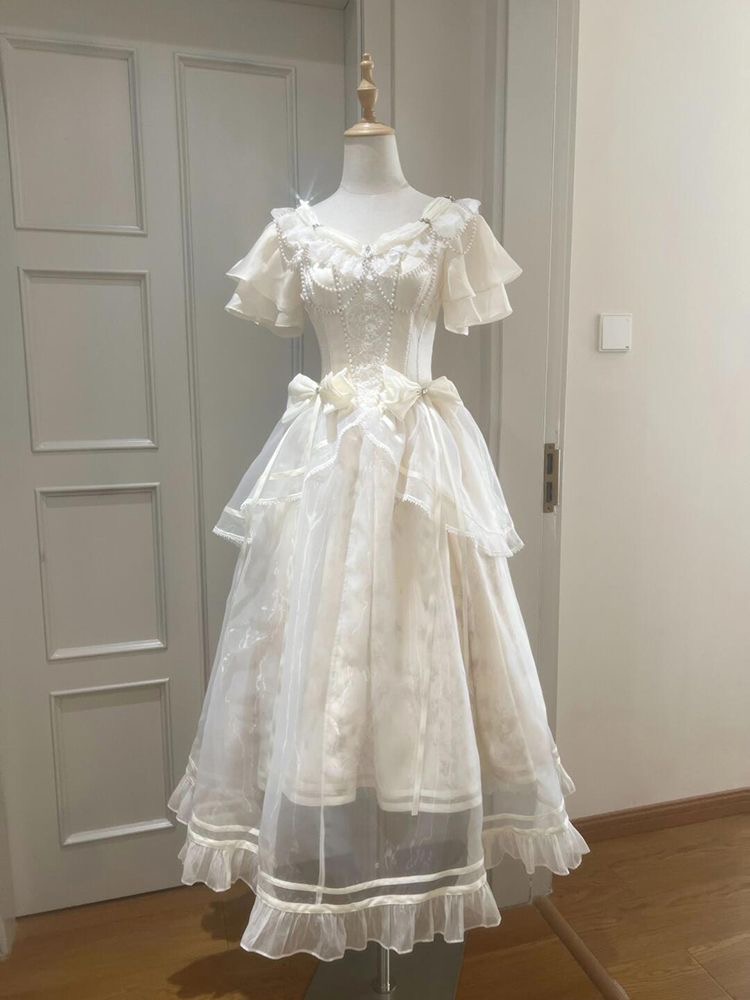 Forest Style Sweet Vintage Bow - đánh giá và giá French Vintage Floral Midi Dress