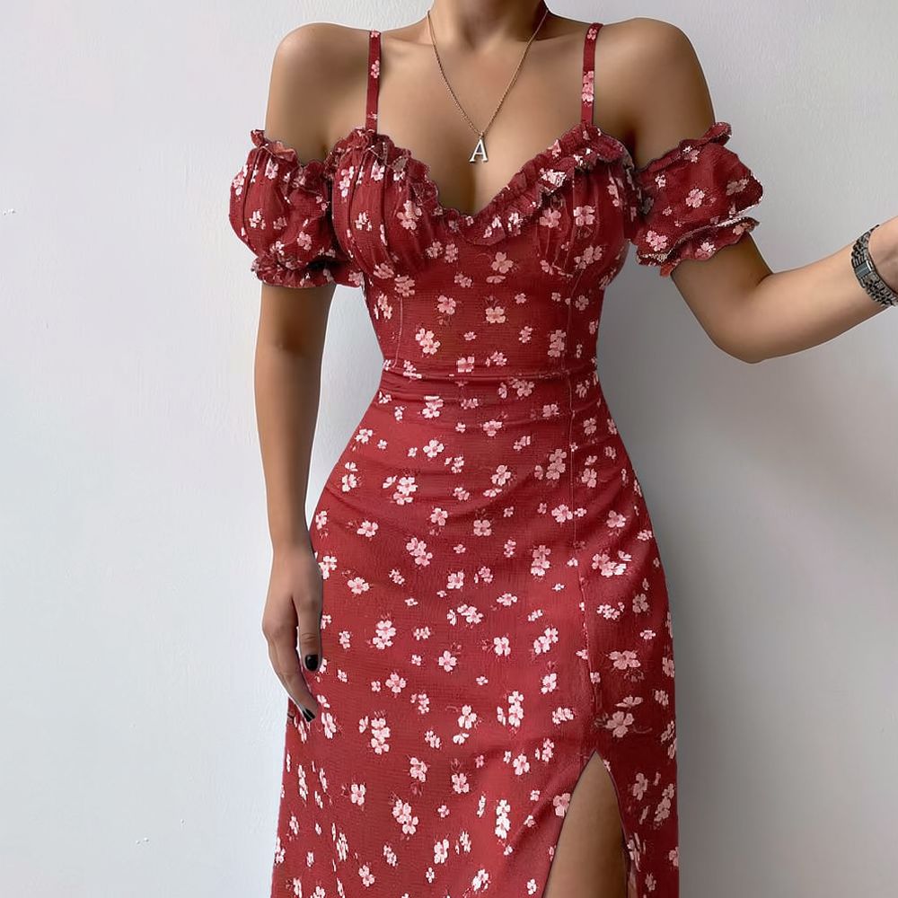 Women Summer Floral Dress Fren - đánh giá và giá French Vintage Floral Midi Dress