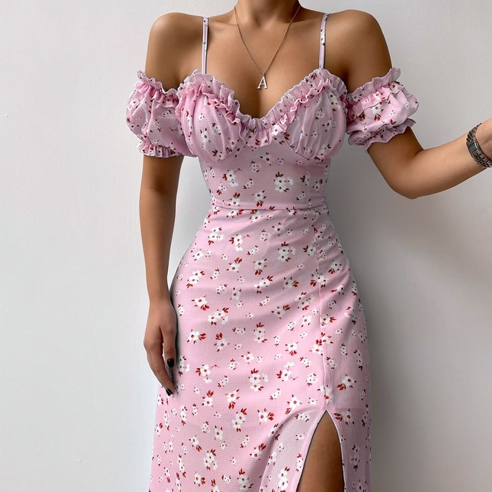 Women Summer Floral Dress Fren - đánh giá và giá French Vintage Floral Midi Dress