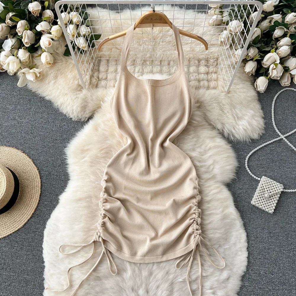 2024 Fashion Y2K Solid Knitted - đánh giá và giá Y2K Backless Halter Mini Dress