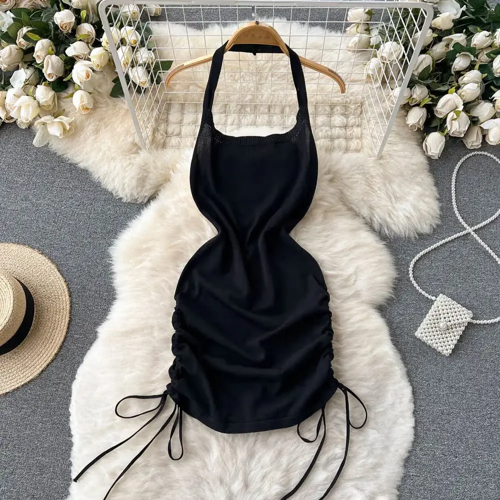 2024 Fashion Y2K Solid Knitted - đánh giá và giá Y2K Backless Halter Mini Dress