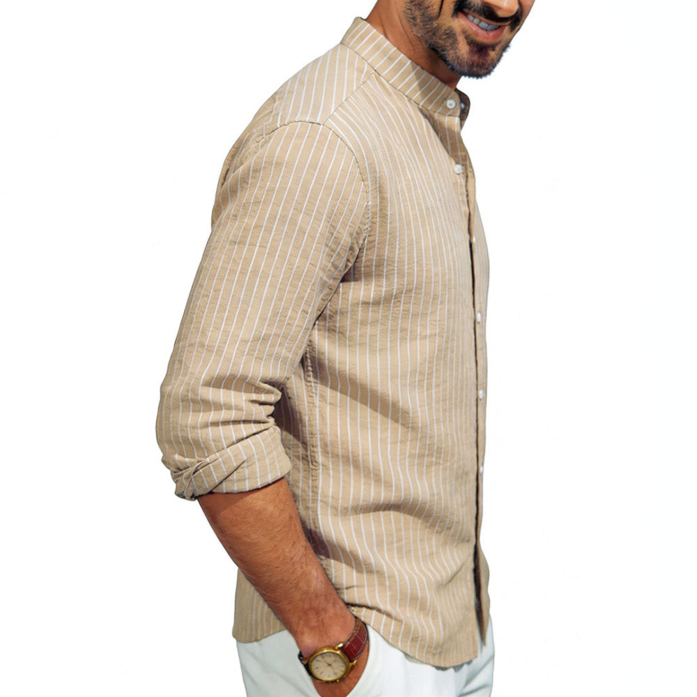 Mens Stand Collar Linen Shirt  - đánh giá và giá Casual Loose Linen Shirt Dress