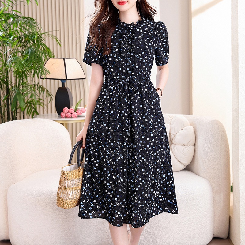 Vintage Navy Blue Floral Print - đánh giá và giá French Vintage Floral Midi Dress