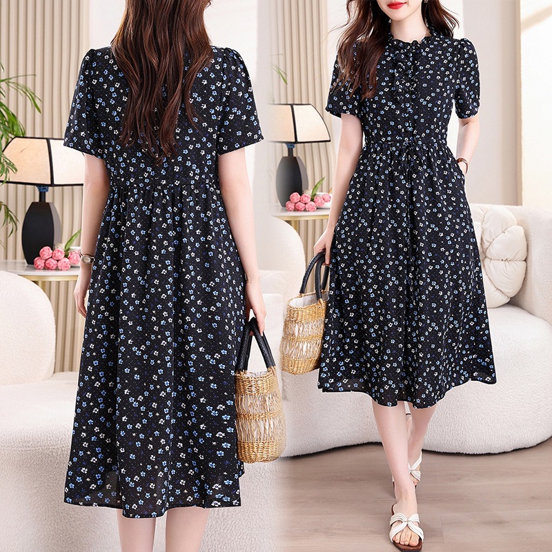 Vintage Navy Blue Floral Print - đánh giá và giá French Vintage Floral Midi Dress