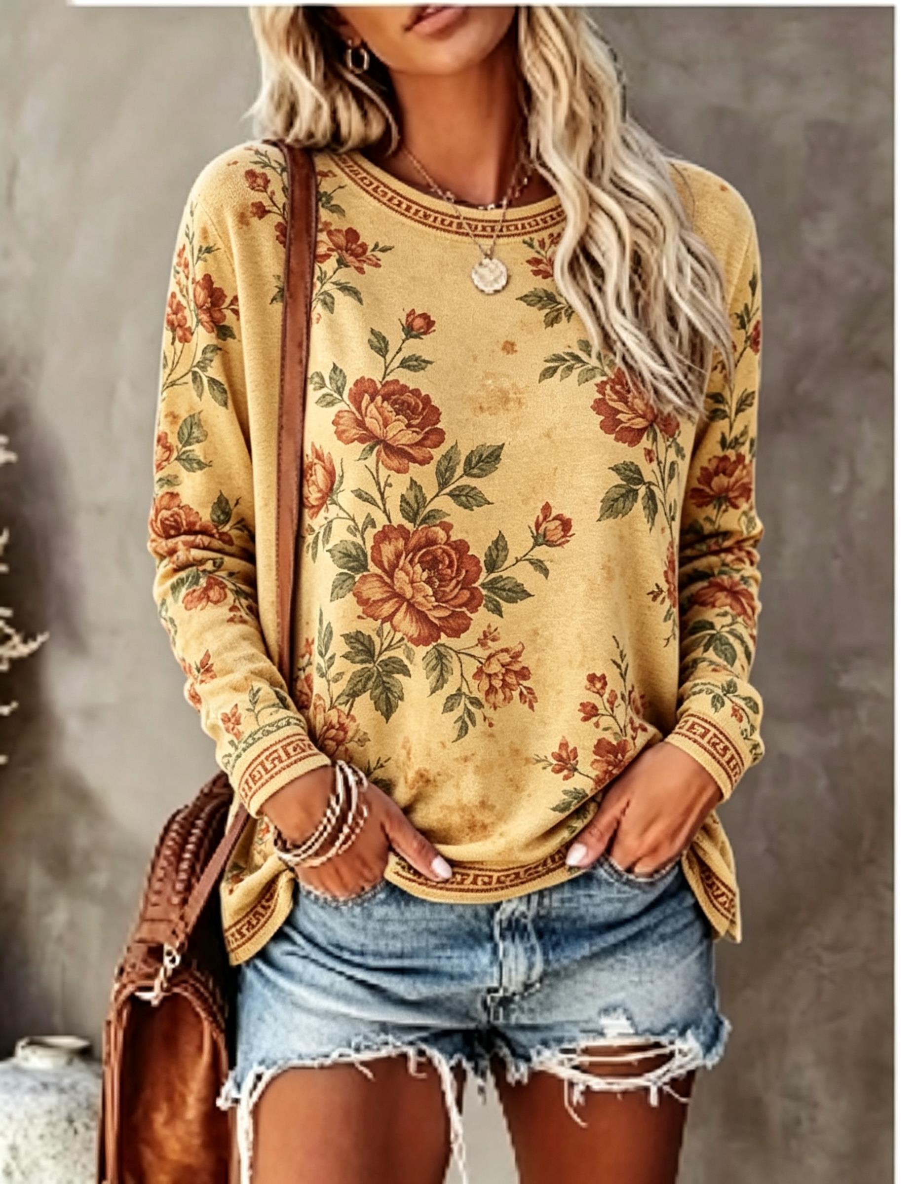 Women Crew Neck Long Sleeve T‑ - đánh giá và giá Blouses