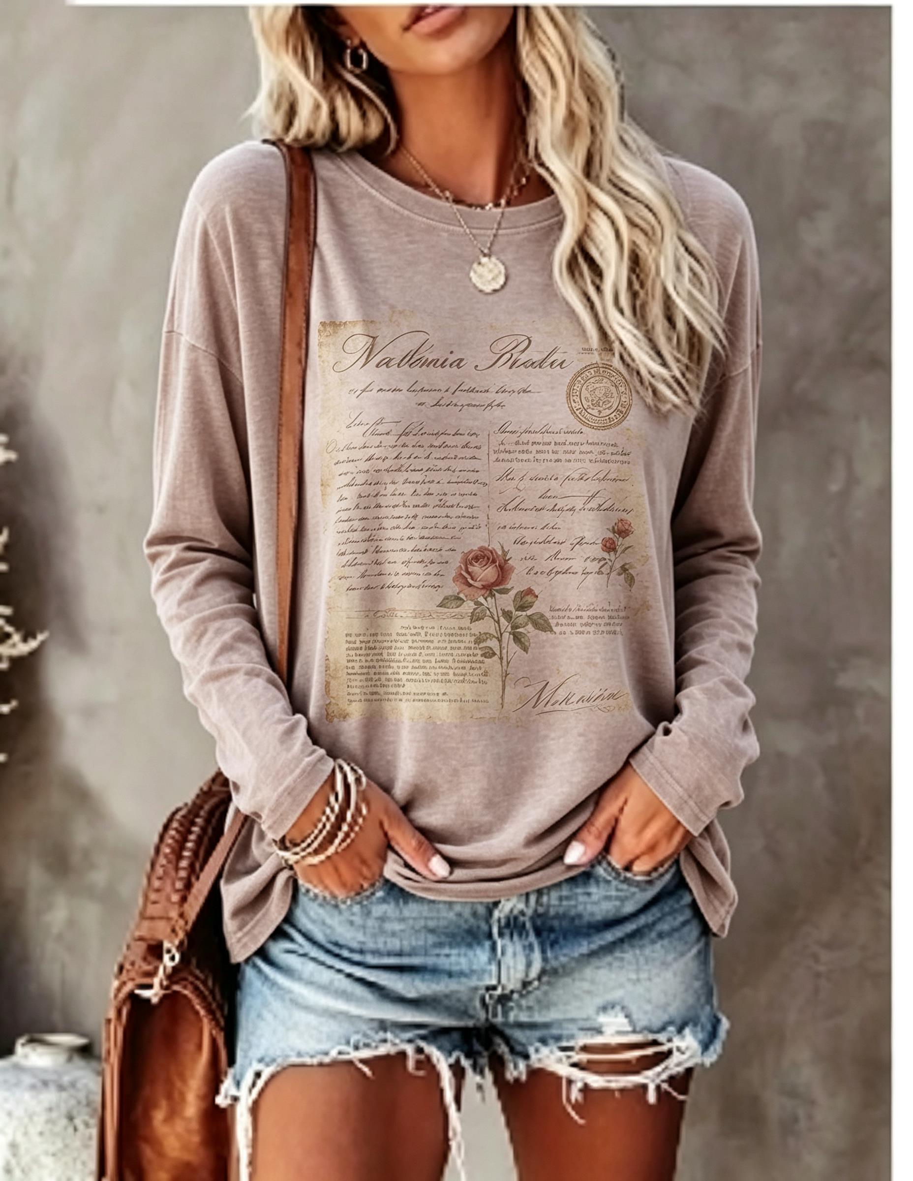 Women Long Sleeve T Shirt Vint - đánh giá và giá Blouses